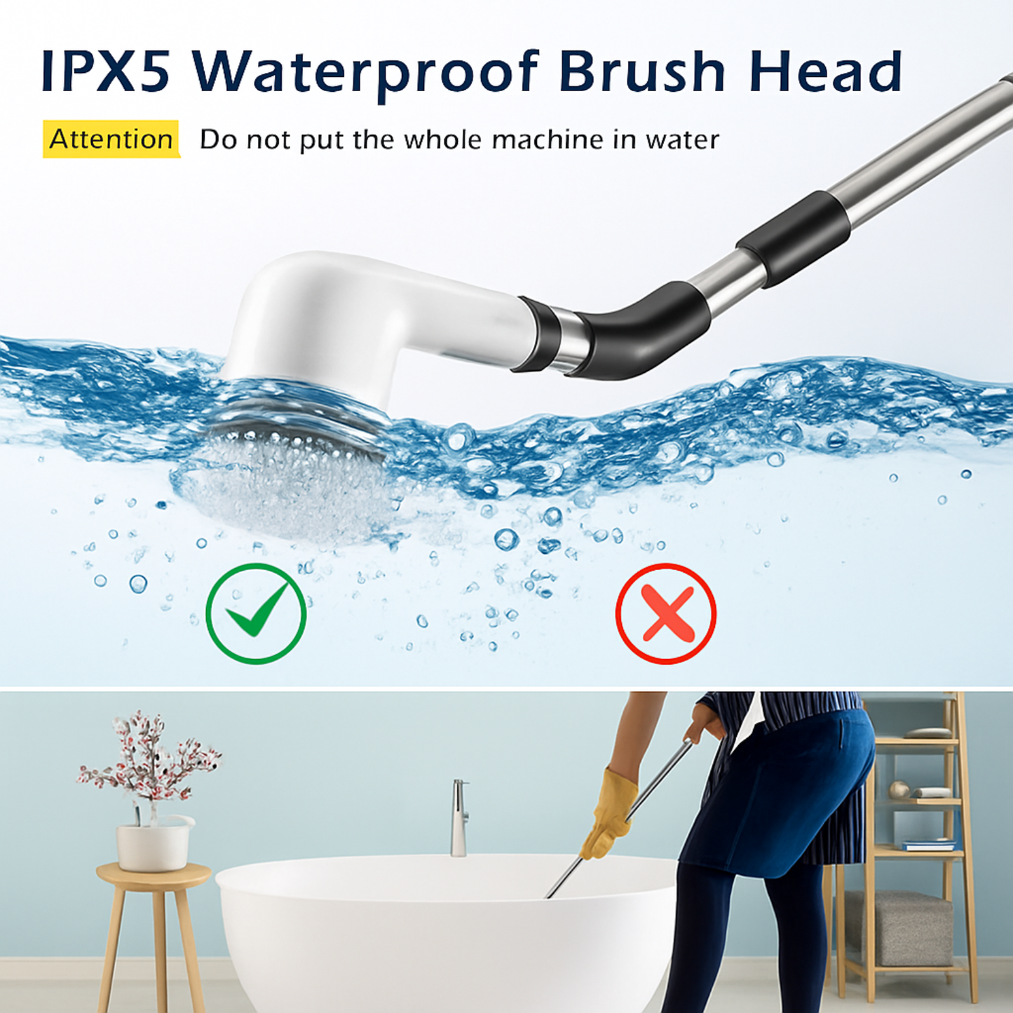 Electric Spin Scrubbe Waterproof Bathroom Scrubber with Power LCD Display